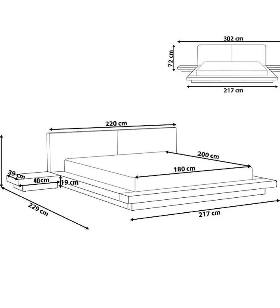 Grand Lit plateforme king size blanc 180 x 200 XXL tables de chevets