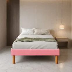Gregory - Solide et Confortable Sommier Tapissier Rose + Pieds en 20 cm pour Matelas en 90x190-13 Lattes