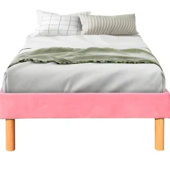 Gregory - Solide et Confortable Sommier Tapissier Rose + Pieds en 20 cm pour Matelas en 90x190-13 Lattes