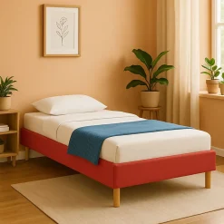 Gregory - Solide et Confortable Sommier Tapissier Rouge + Pieds en 20 cm pour Matelas en 90x190-13 Lattes