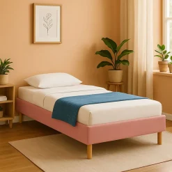 Gregory - Solide et Confortable Sommier Tapissier Rose + Pieds en 20 cm pour Matelas en 90x200-13 Lattes