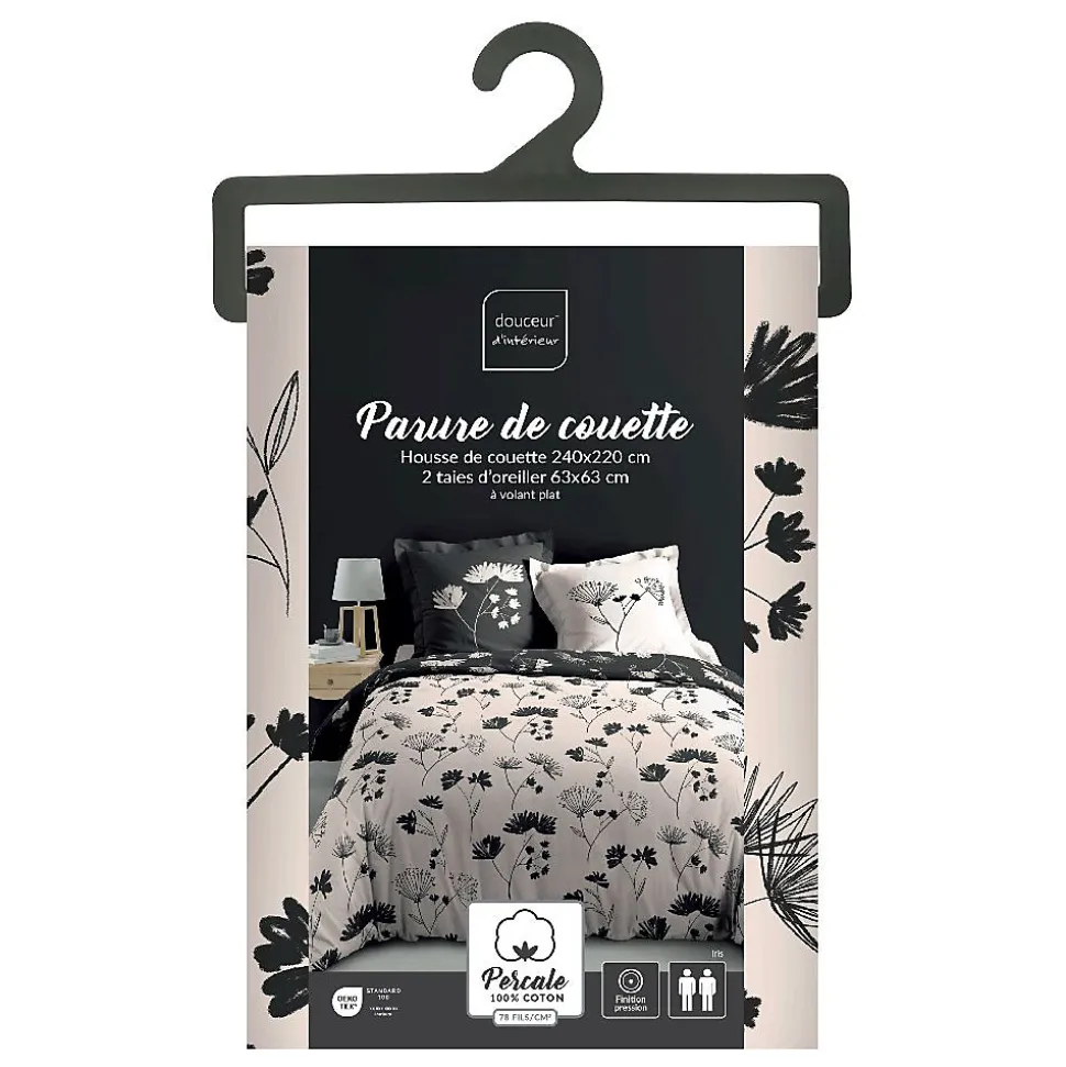 Housse de couette + 2 taies d'oreiller Iris - Douceur d'Intérieur - Parure de couette 260 x 240