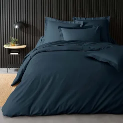 Housse de Couette 2 Personnes Percale Uni 78 fils percaline 260x240cm bleu