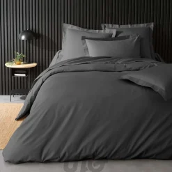 Housse de Couette 2 Personnes Percale Uni 78 fils percaline 240x220cm anthracite