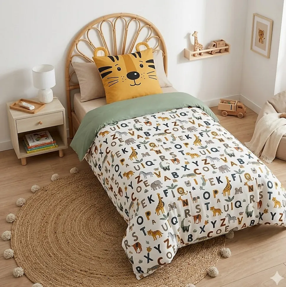 Housse de couette + taie enfant Tigre Lion