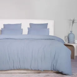 Housse de couette + taies gaze de coton lave Douceur