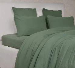 Housse de couette + taies gaze de coton lave Douceur