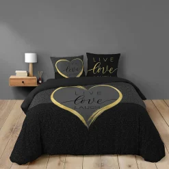 Housse de couette 240 x 220 cm + 2 taies Coton 42 fils Imprimé placé Crazy Love