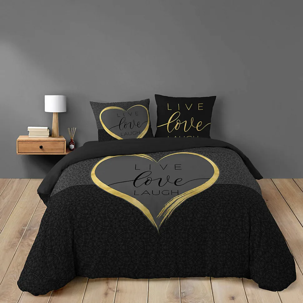 Housse de couette 240 x 220 cm + 2 taies Coton 42 fils Imprimé placé Crazy Love