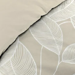 Housse de couette 240 x 220 cm coton 57 fils imprimé feuillage AMANDA Naturel + 2 taies