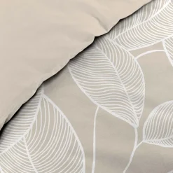 Housse de couette 240 x 220 cm coton 57 fils imprimé feuillage AMANDA Naturel + 2 taies
