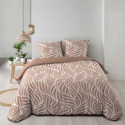 Housse de couette 240 x 220 cm imprimée 57 fils MORGANE Mocha 2 taies incluses