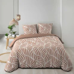 Housse de couette 240 x 220 cm imprimée 57 fils MORGANE Mocha 2 taies incluses