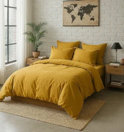 Housse de couette 220 x 240 cm jaune moutarde