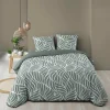 Housse de couette 240 x 220 cm imprimée 57 fils MORGANE Sauge 2 taies incluses