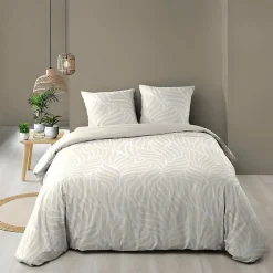 Housse de couette 240 x 220 cm imprimée 57 fils MORGANE Naturel 2 taies incluses