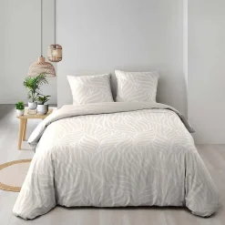 Housse de couette 240 x 220 cm imprimée 57 fils MORGANE Naturel 2 taies incluses