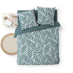 Housse de couette 240 x 220 cm imprimée 57 fils MORGANE Bleu 2 taies incluses