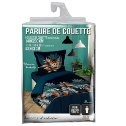 Housse de couette 140 x 200 cm en coton Alianor Bleu Imprimé tropical chic