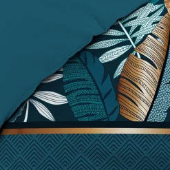 Housse de couette 140 x 200 cm en coton Alianor Bleu Imprimé tropical chic