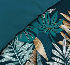 Housse de couette 140 x 200 cm en coton Alianor Bleu Imprimé tropical chic