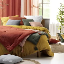 Housse de couette 240 x 220 cm + 2 taies Gaze de coton uni Angelia Caramel