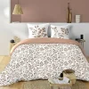 Housse de couette 240 x 220 cm coton 57 fils MAIWEN Mocha + 2 taies Motif végétal