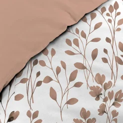 Housse de couette 240 x 220 cm coton 57 fils MAIWEN Mocha + 2 taies Motif végétal