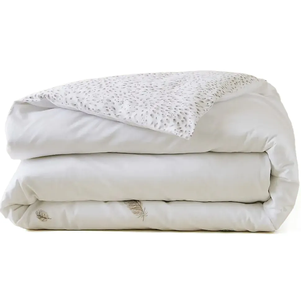Housse de couette brodée 200x200 cm en satin de coton NINA blanc
