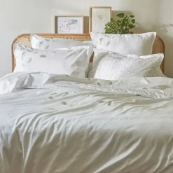 Housse de couette brodée 200x200 cm en satin de coton NINA blanc