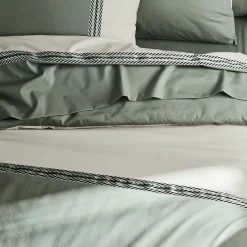 Housse de couette en percale de coton au galon géométrique (280x240 cm - Vert Olive)