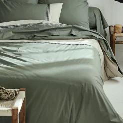 Housse de couette en percale de coton au galon géométrique (280x240 cm - Vert Olive)
