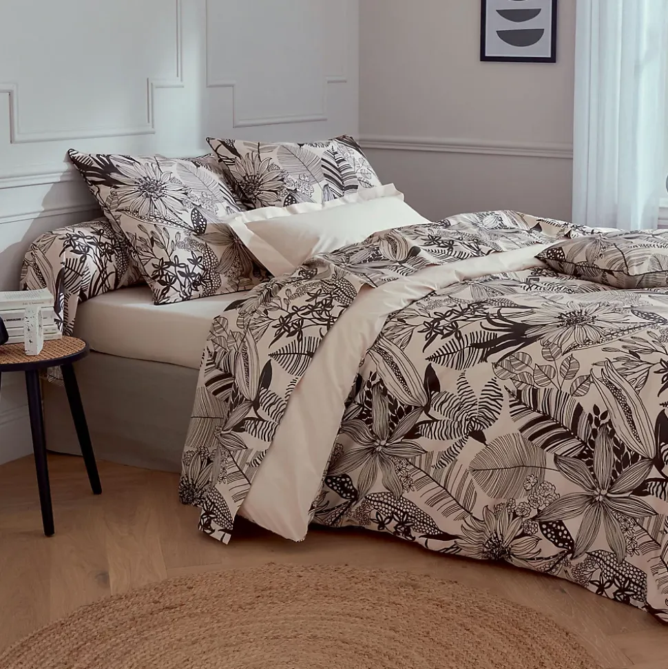 Housse de couette en percale aux impressions noires (240x220 cm - Beige)