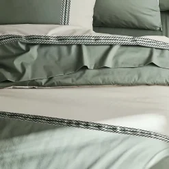 Housse de couette en percale de coton au galon géométrique (260x240 cm - Vert Olive)