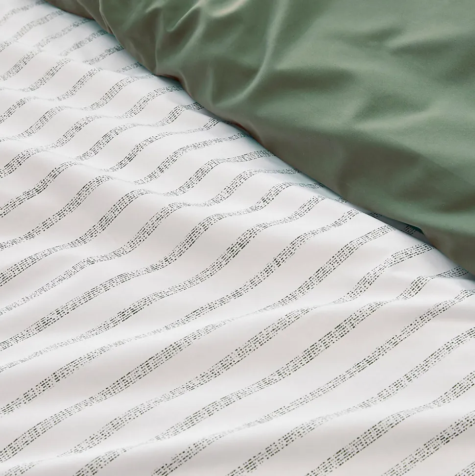 Housse de couette en percale de coton à rayures (140x200 cm - Vert Olive)