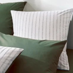 Housse de couette en percale de coton à rayures (240x220 cm - Vert Olive)