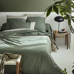 Housse de couette en percale de coton au galon géométrique (240x220 cm - Vert Olive)