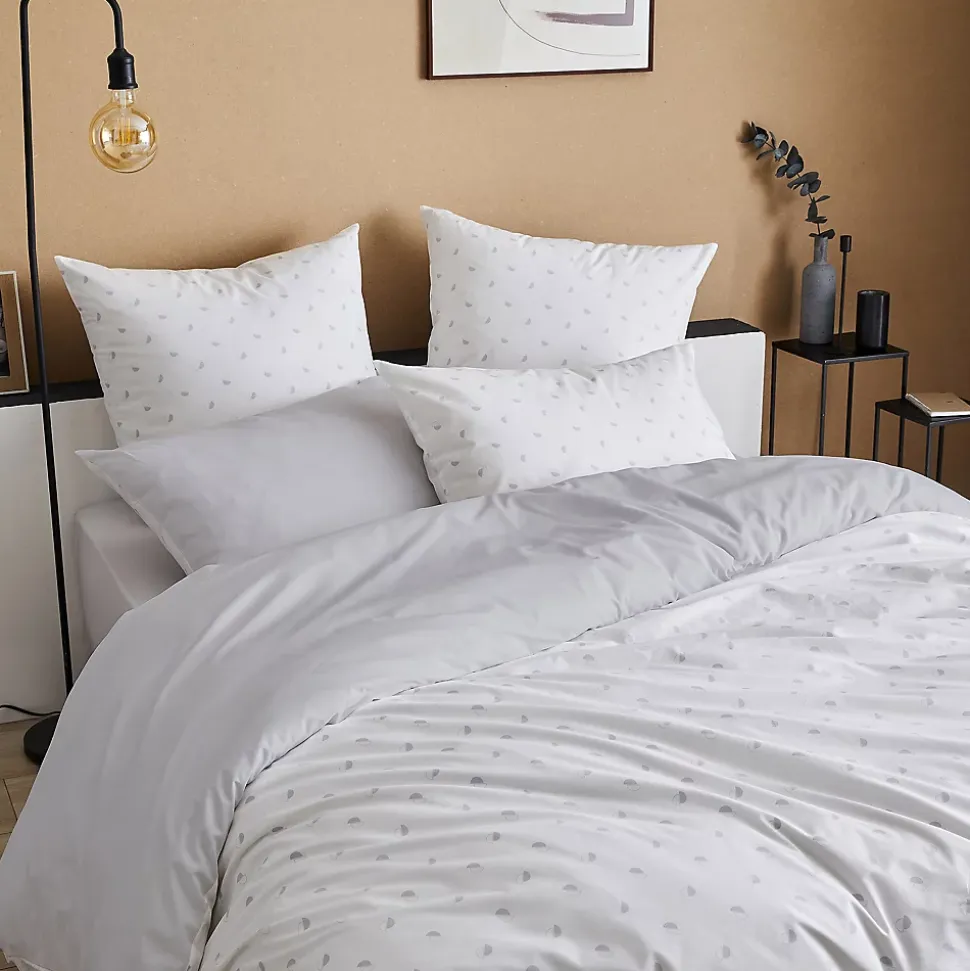 Housse de couette en percale au style géométrique (260x240 cm - Gris clair)