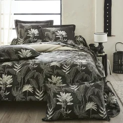 Housse de couette en satin aux feuilles tropicales (200x200 cm - Gris anthracite)