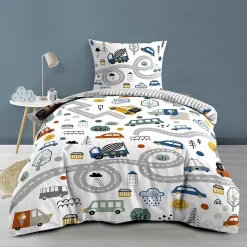 Housse de couette enfant 140 x 200 cm + 1 taie Coton 42 fils PTI BOLIDE