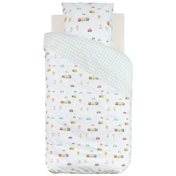 Housse de couette enfant 140x200 VOITURES + taie coton 57 fils