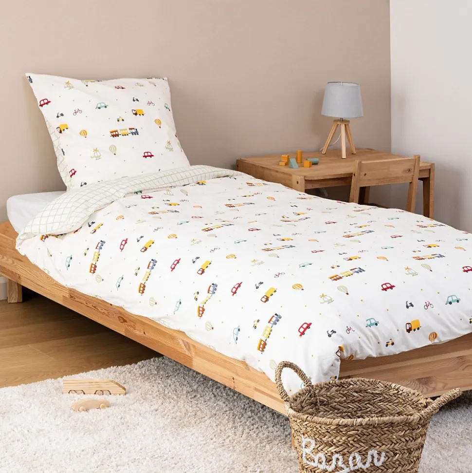 Housse de couette enfant 140x200 VOITURES + taie coton 57 fils
