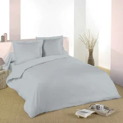 Housse de couette Gris perle 240 x 220 cm / 100% Coton / 57 Fils/cm² pour lit 2 places