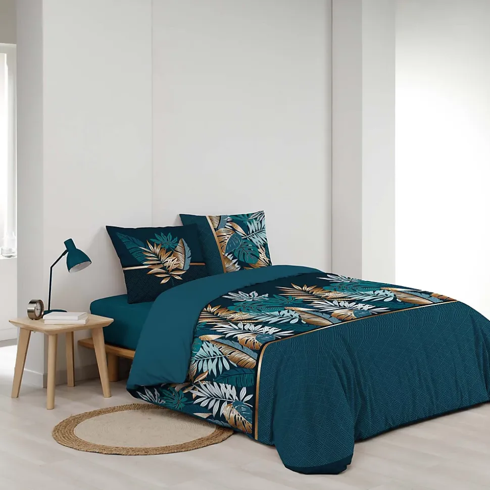 Housse de couette imprimé allover 42 fils "Alianor" - 240x260cm - Bleu canard