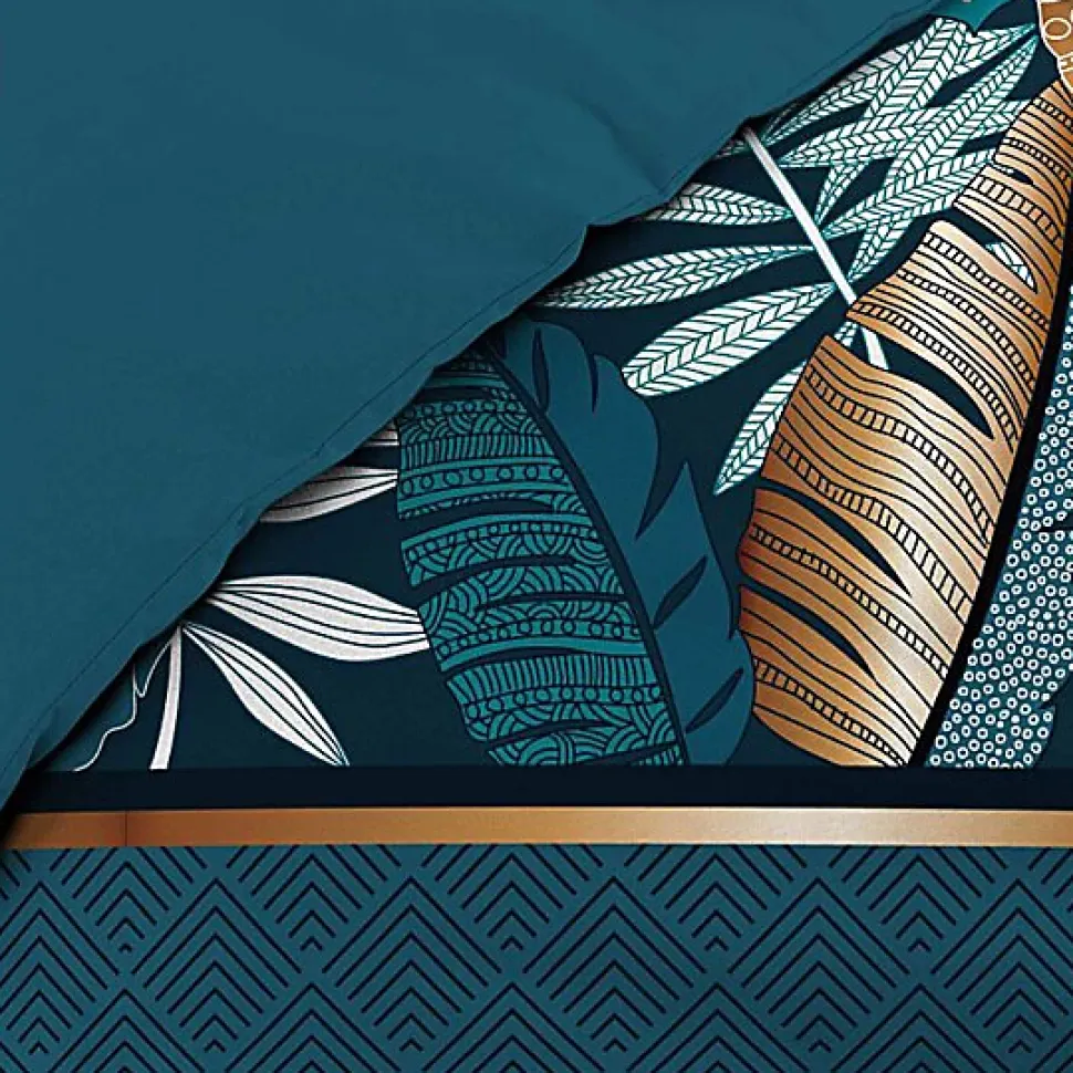 Housse de couette imprimé allover 42 fils "Alianor" - 220x240cm - Bleu canard