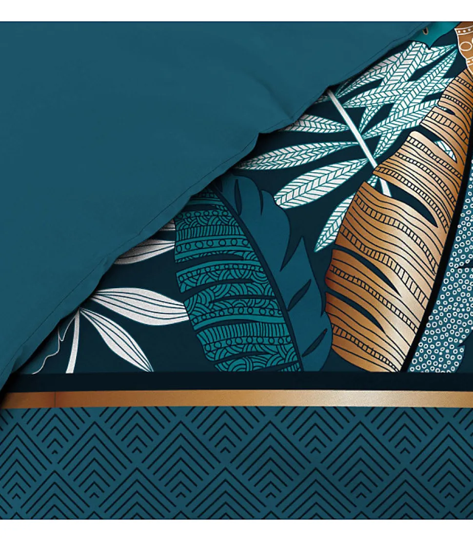 Housse de couette imprimé allover 42 fils "Alianor" - 220x240cm - Bleu canard