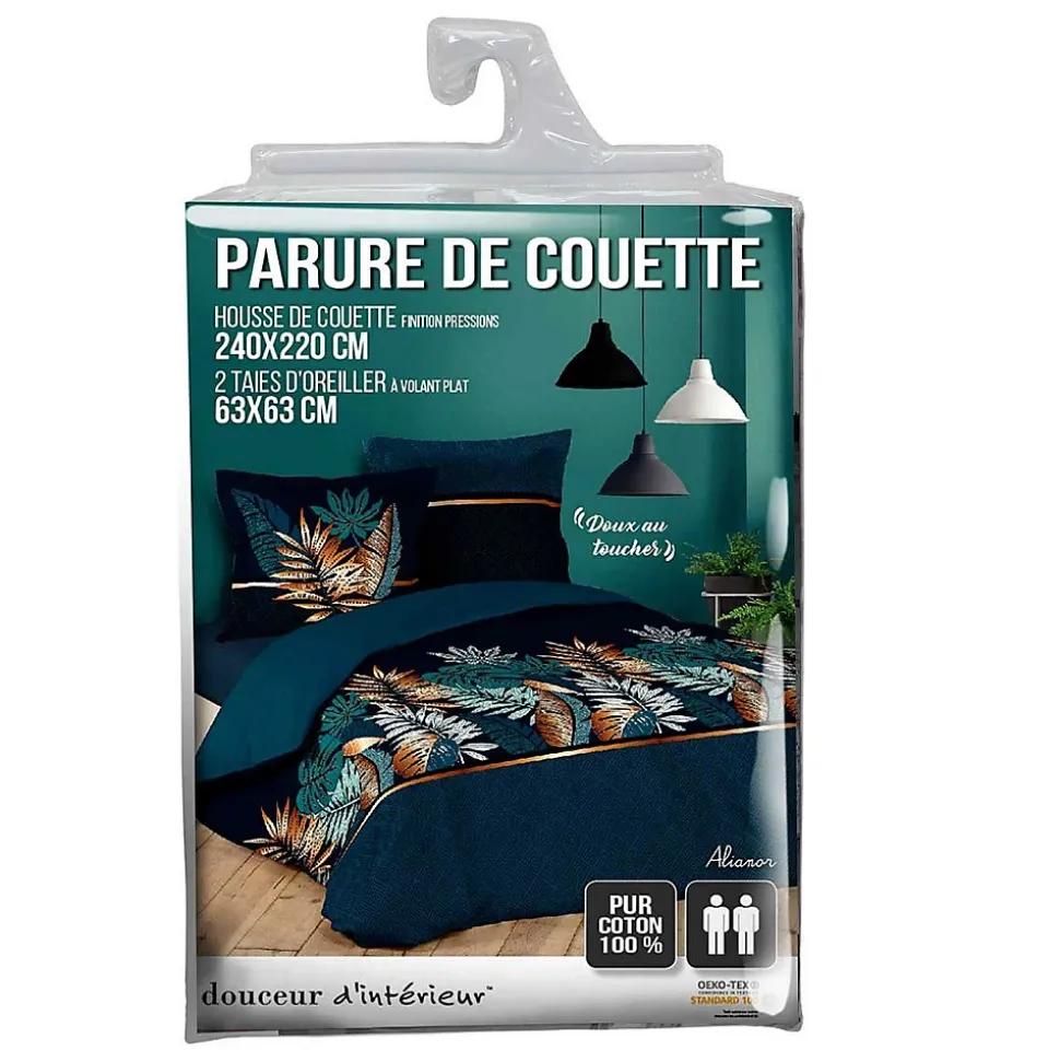 Housse de couette imprimé allover 42 fils "Alianor" - 220x240cm - Bleu canard