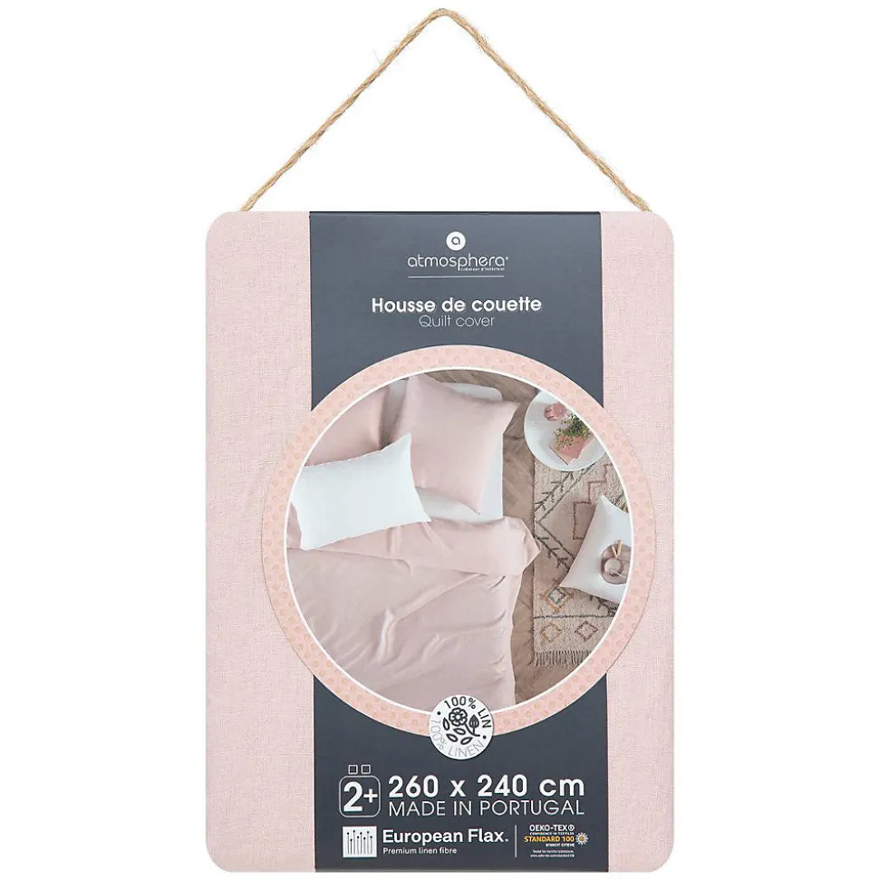 Housse de couette Linah - rose - lin lavé 260x240 cm - Atmosphera