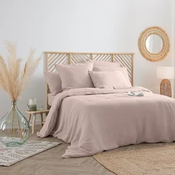 Housse de couette Linah - rose - lin lavé 260x240 cm - Atmosphera