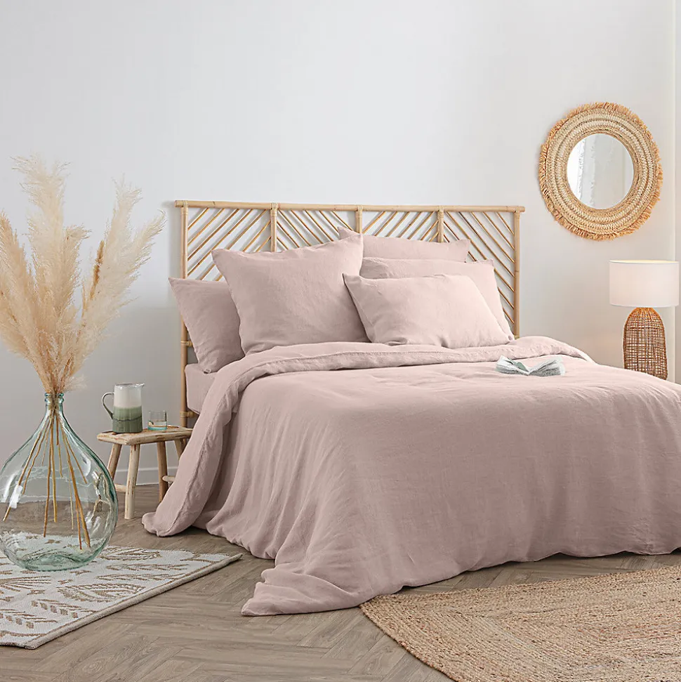 Housse de couette Linah - rose - lin lavé 260x240 cm - Atmosphera